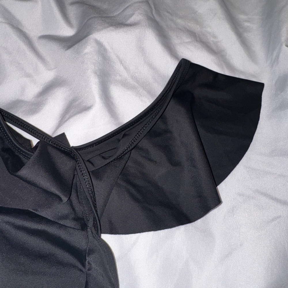 JustFab Black One-Piece Swimsuit with Ruffle Cold-Shoulder open back - Picture 3 of 7
